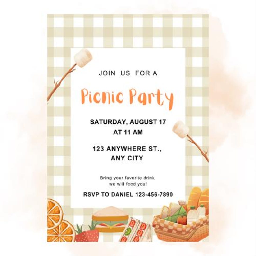 Editable Picnic Party Invitation Template | Summer BBQ Invite | Instant ...
