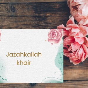 Carte de remerciement, carte de remerciement islamique, carte jazahkallah khair, mot jazahkallah khair, mot de remerciement, merci pour, merci pour le cadeau