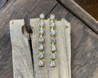 RHINESTONE WHIP POSTS | Vintage Sparkling Posts Earrings | Unique Rhinestone Earrings | Free Shipping