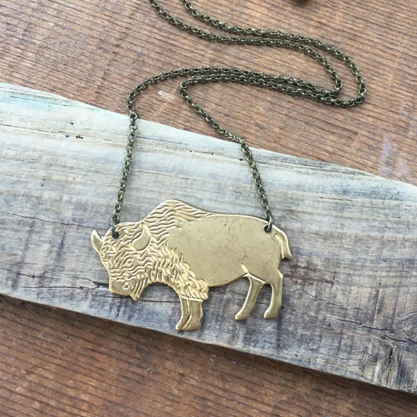 BRASS BISON | Brass Buffalo Layering Necklace | Brass Animal Pendant Necklace | Free Shipping | Unique Fun Gift for Friend