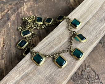 EMERALD JEWEL CHOKER | Handmade Choker Necklace | Unique Green & Gold Jewelry | Brass Jewelry | Layering Necklace | Free Shipping