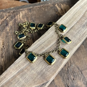 EMERALD JEWEL CHOKER Handmade Choker Necklace Unique Green & Gold Jewelry Brass Jewelry Layering Necklace Free Shipping image 1