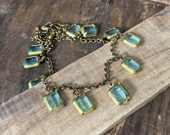 AQUA JEWEL CHOKER | blue and brass necklace |