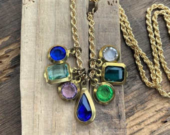 JEWEL CLUSTER | Gold Rope Chain Jewels | Multi Color Everyday Necklace | Unique Layering Jewelry | Free Shipping