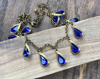 SAPPHIRE JEWEL CHOKER | Unique Brass Necklace | Layering Choker | Handmade Jewelry | Free Shipping | Gift Idea for Friend