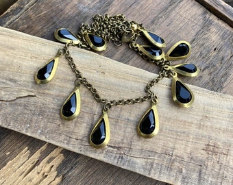 JET TEARDROP CHOKER | Unique Witchy Black Necklace | Handmade Beaded Choker | Lucite and Brass | Free Shipping