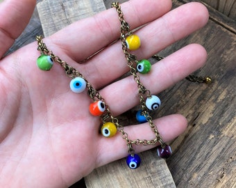 EVIL EYE CHOKER | Beaded Evil Eye Choker | Unique Colorful Necklace | Fun Gift for Friend | Free Shipping