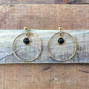 ONYX & GOLD HOOPS | Black and Gold Hoop Earrings | Lightweight Handmade Statement Earrings | Unique Gold Jet Jewelry