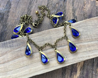 SAPPHIRE JEWEL CHOKER | Unique Brass Rhinestone Necklace | Witchy Choker | Handmade Jewelry | Free Shipping | Gift Idea for Friend