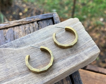 BRASS POLYGON HOOPS | Vintage Brass Hoop Earrings | Gold Hoops | Unique Brass Jewelry | Free Shipping | Unique Gift Ideas