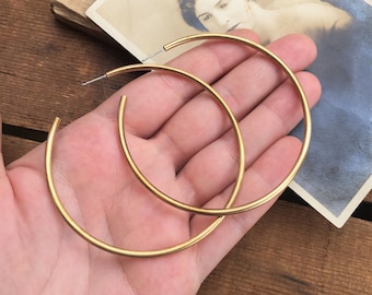 LARGE HOOP EARRINGS | Extra Large Gold Brass Hoop Earrings | Unique Boho Upcycled Post Earrings | Big Statement Hoops | Free Shipping