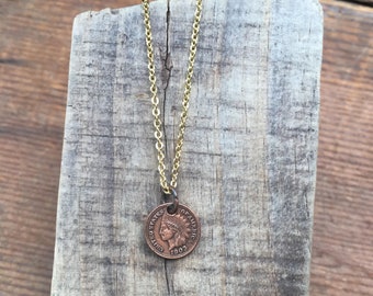 TINY PENNY NECKLACE | Copper Pendant Charm Necklace | Tiny Minimalist Layering Necklace | Unique Gift Ideas | Free Shipping