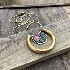 ENAMEL FLORA NECKLACE Heart Shaped Pendant Necklace Pink Red & Black Enamel Charm Cottagecore Flower Jewelry Free Shipping image 4