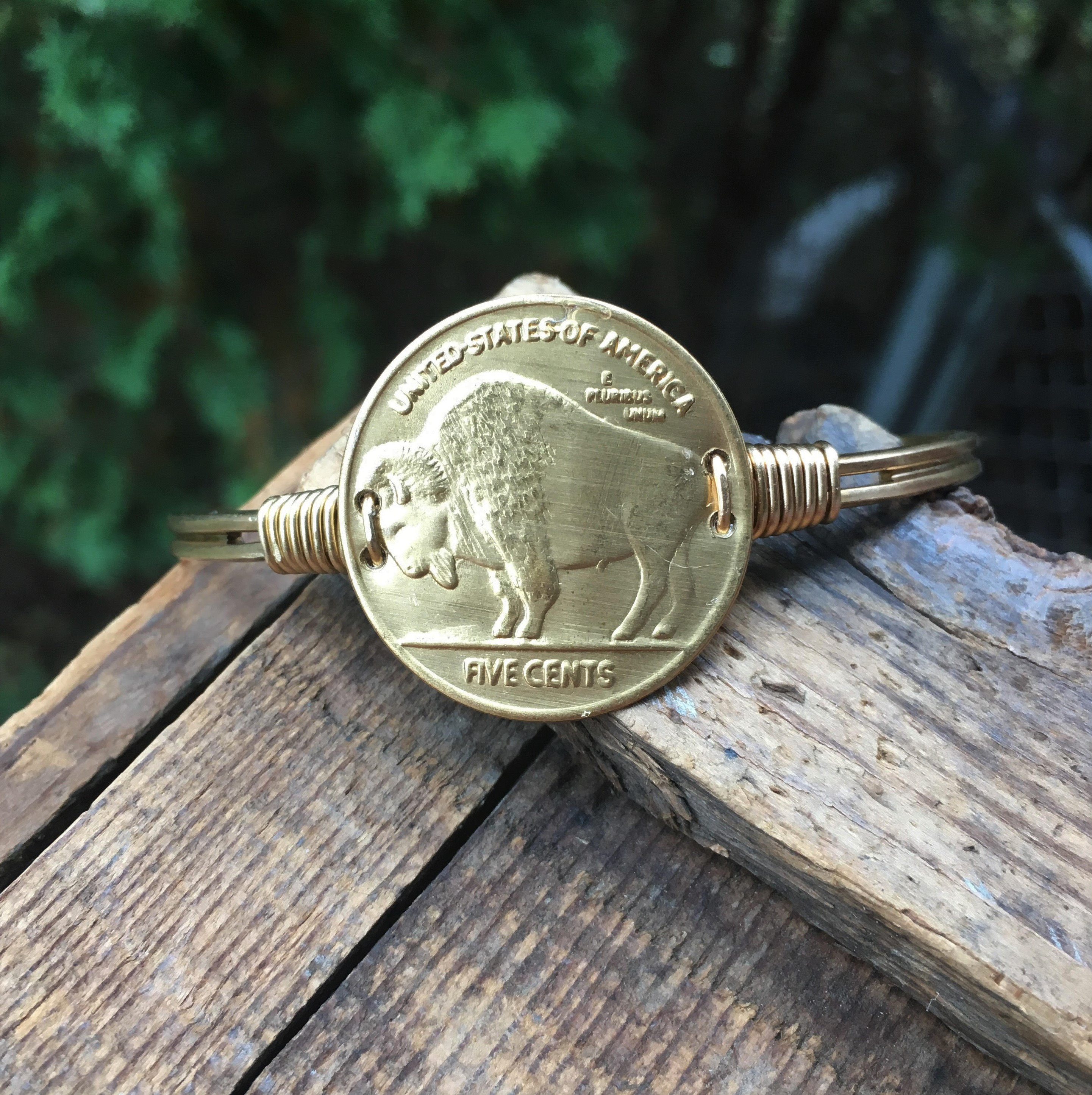 BUFFALO NICKEL CUFF | Adjustable Brass Bangle Bracelet | Bison 