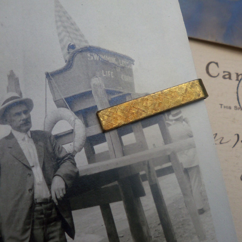 TEXTURED TIE BAR Vintage Brass Tie Clip Wedding Accessories Free Shipping image 1