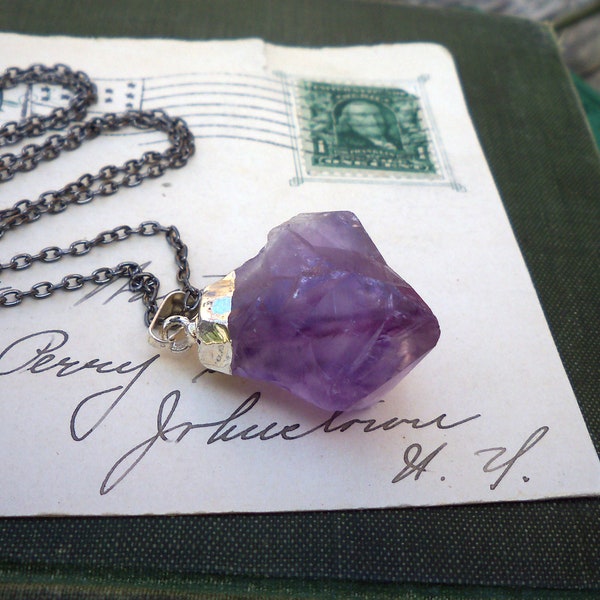 amethyst necklace / amethyst crystal pendant / amethyst / SILVER DIPPED AMETHYST