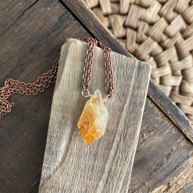 RAW CITRINE DANGLER Crystal and Copper Pendant Necklace Unique Layering Necklace Handmade Jewelry Free Shipping Unique Gift Ideas image 1