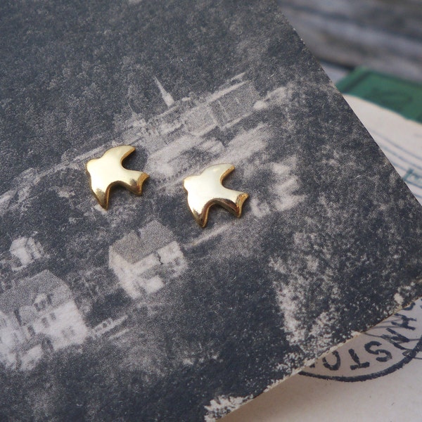 Tiny Gold Bird Stud Earrings: Vintage Gold Plated Posts