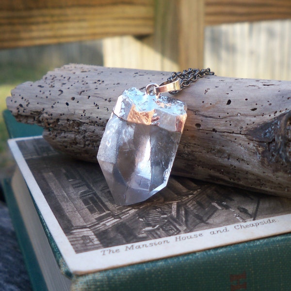 quartz necklace / crystal quartz pendant / silver dipped / SILVER DIPPED QUARTZ