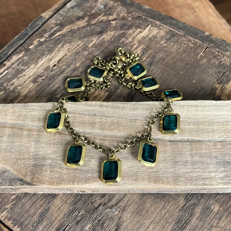 EMERALD JEWEL CHOKER Handmade Choker Necklace Unique Green & Gold Jewelry Brass Jewelry Layering Necklace Free Shipping image 4