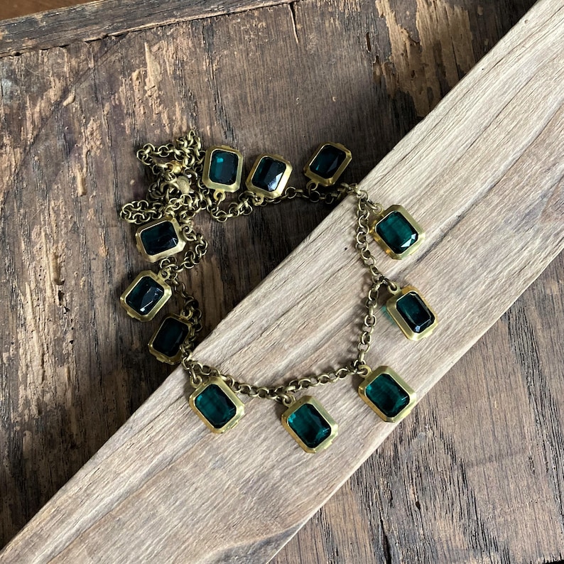 EMERALD JEWEL CHOKER Handmade Choker Necklace Unique Green & Gold Jewelry Brass Jewelry Layering Necklace Free Shipping image 5