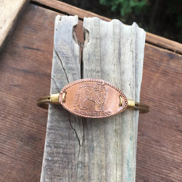 SOUVENIR PENNY CUFF | Copper Bangle Adjustable Bracelet | Pressed Penny Memento | Smashed Penny Jewelry | Free Shipping