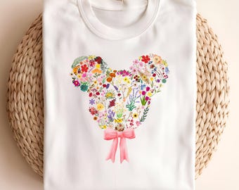 Disney Mickey Mouse Floral Head T-Shirt, Vibrant Flowers