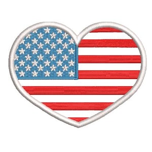 Op de afbeelding: Een hartvormig ontwerp met een witte omtrek, met de Amerikaanse vlag in rood, wit en blauw.