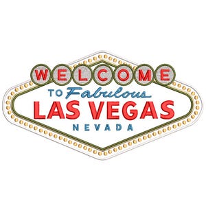Peut inclure: Un panneau en forme de losange avec le texte "WELCOME TO Fabulous LAS VEGAS NEVADA". Le panneau a une bordure blanche avec de petites lumières jaunes et du texte rouge, vert et bleu. Le panneau est un symbole populaire de Las Vegas.