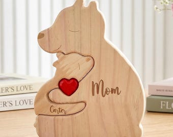 カスタム木製クマファミリーパズル、お母さんへの初めての母の日ギフト、新米ママの記念品、ベビーシャワーの装飾、家族への贈り物
