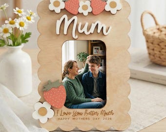 Mother’s Day Photo Magnet for Grandma, Personalized Strawberry Fridge Frame, Custom Gift from Grandkids, Grandma Photo Gift, Kitchen Decor