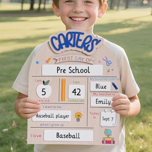 Personalized First Day School Sign, Back to School Sign, Kindergarten 1st Day of School Sign Reusable, Custom First Day School Sign