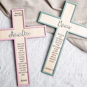 Personalized Baptism Cross, Baptism Gift, Wooden Cross, Baby Shower Gift, Christening Gifts, Nursery Decor, Personalized Sleep Prayer Cross