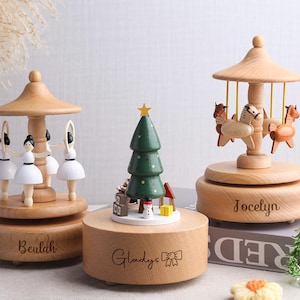 Musical Wooden Ballerina Carousel Keepsake, Custom Christmas Gift, Engraved Name Music Box, Baby Shower Gift, Christmas, Wooden Music Box