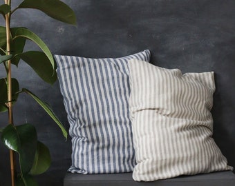 Striped linen pillow cases standard, queen, king, custom size
