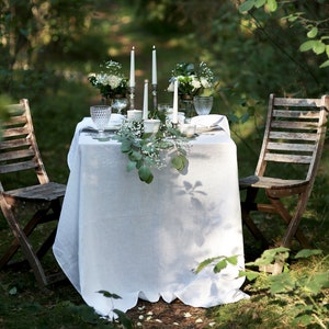 White wedding tablecloth made from stonewashed linen Party table top Restaurant table image 1