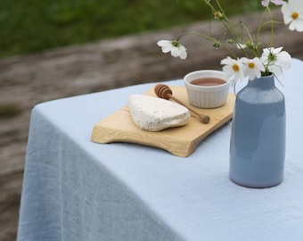 Table cloth from stonewashed linen in blue color, Handmade linen oval round square tablecloth, Easter tablecloth rectangular