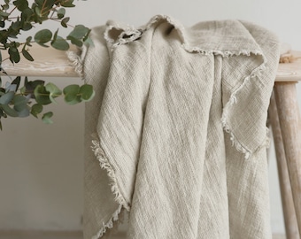 Natural linen throw. Waffle bed throw. Linen waffle blanket. Baby blanket