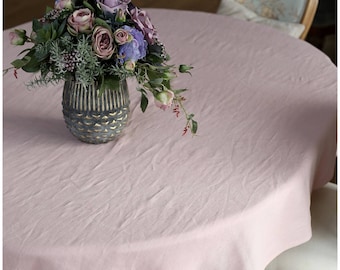 Rosa Leinen Tischdecke stonewashed weich