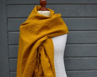 Mustard yellow linen scarf shawl wrap winter accessies for women or men