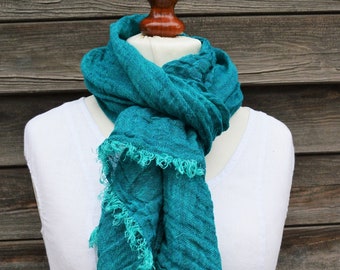 Green linen scarf, womens scarf, scarf men, 100% linen scarf, natural linen scarf, lightweight scarf