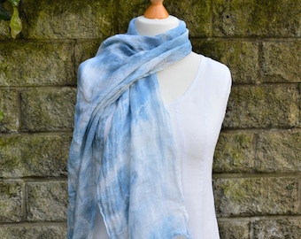 Linen scarf, indigo scarf, linen shawl, blue scarf, summer scarf, hand dyed scarf, shibori indigo scarf, gift for her
