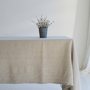 Stonewashed linen table cloth in natural color - Square, Round, Rectangular table linens