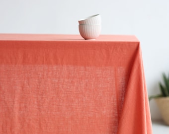 Linen tablecloth for dining in coral color, Kitchen custom tablecloth, Rectangle table linens, Handmade Christmas tablecloth