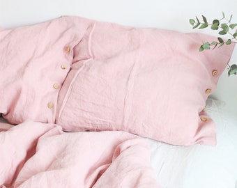 Pink linen bedding set - Duvet cover and 2 pillow cases. Queen, king, standard linen bedding.