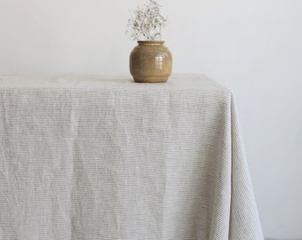 Striped linen tablecloth - Round linen tablecloth - Washed soft linen table cloth