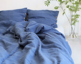3 piece linen bedding set in blue color - Linen duvet cover and 2 pillowcases - Linen bedding Queen - Linen bedding King