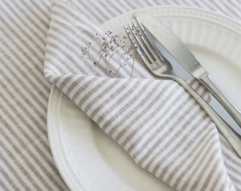 Natural linen cloth napkins handmade from stonewashed striped linen set of 2, 4, 6, 8, 10, 12