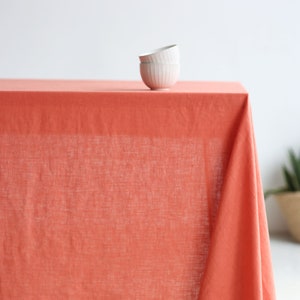 Linen tablecloth for dining in coral color, Kitchen custom tablecloth, Rectangle table linens, Handmade Christmas tablecloth image 1