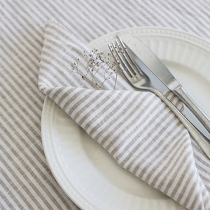 Natural linen cloth napkins handmade from stonewashed striped linen set of 2, 4, 6, 8, 10, 12